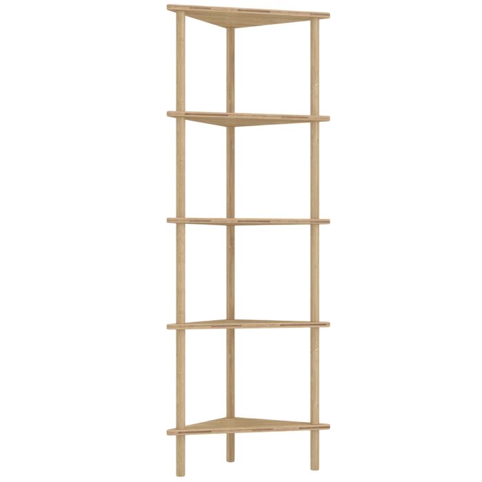 HEATHERFIELD 5 Tier Bamboo Corner Storage Shelf and Freestanding Shelving Unit - Natural Wood Finish