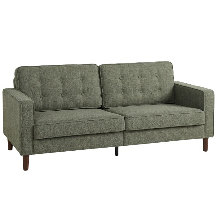 FOWEY Button Tufted 3 Seater Upholstered Sofa with Wood Legs - Green