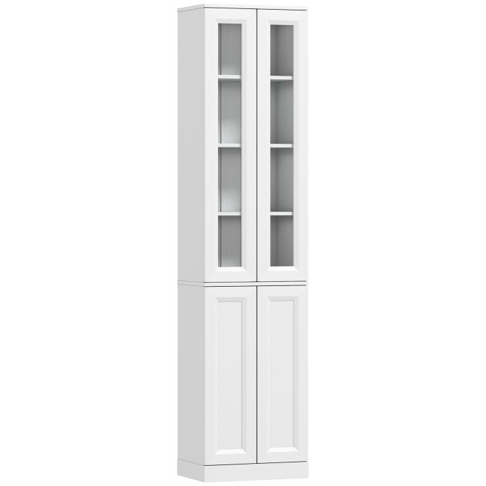 WOODLAND 6 Tier Slim Bathroom Storage Cabinet with Adjustable Shelf and 4 Soft Close Doors - White