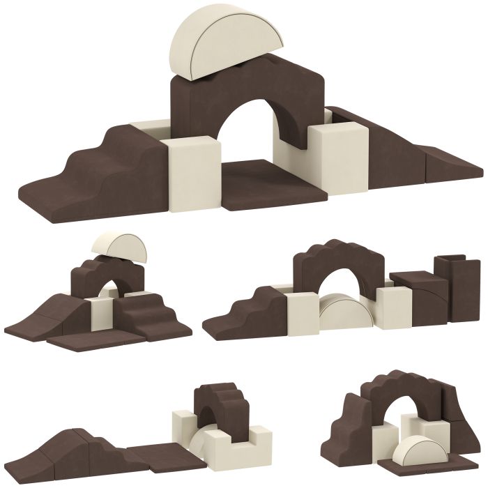 POCKLINGTON 7 Piece Kids Soft Play Climbing and Crawling Foam Set with Detachable Cover - Brown and Beige