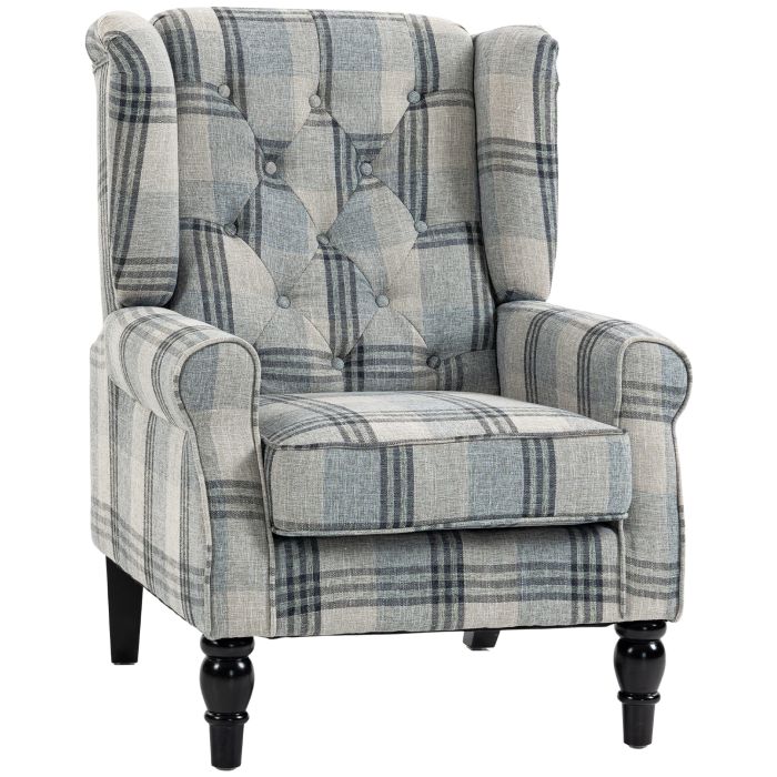 ARCRIDGE Faux Linen Wingback Armchair with Spring Cushion - Mixed Plaid