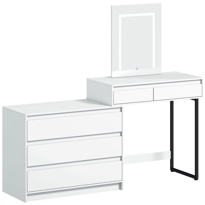 BLOOMSIDE Makeup Vanity Table with LED Mirror and 5 Drawers - White