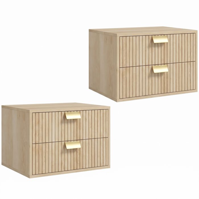 ARDENVIEW Set of 2 Floating Bedside Tables with 2 Drawers - Oak