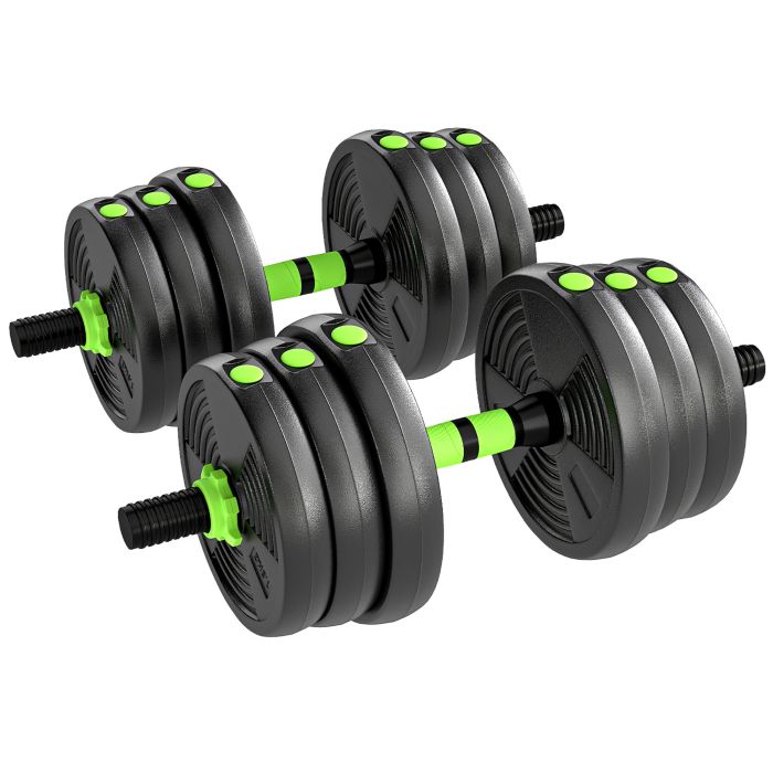 AMBERWOOD 25kg Adjustable 3-in-1 Dumbbell and Barbell Set with EZ Bar - Green