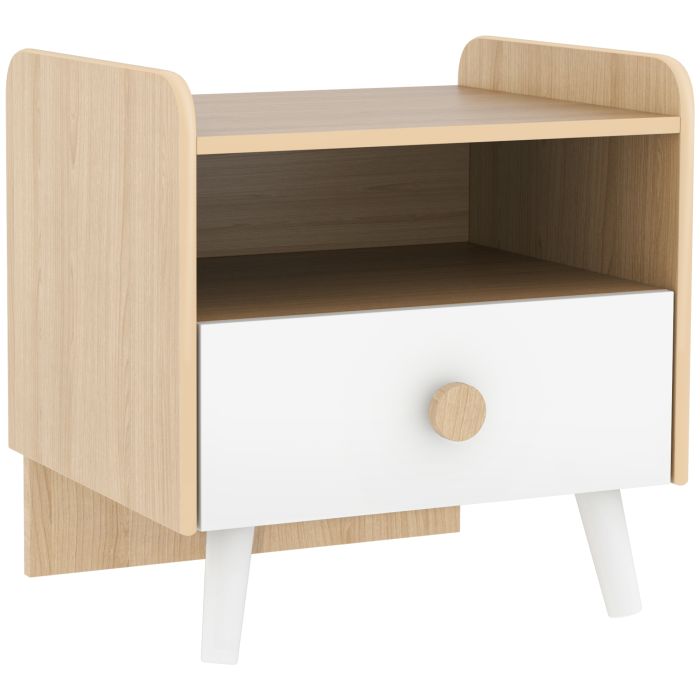 AMBERHILL Kids Bedside Table with Drawer and Open Shelf - White