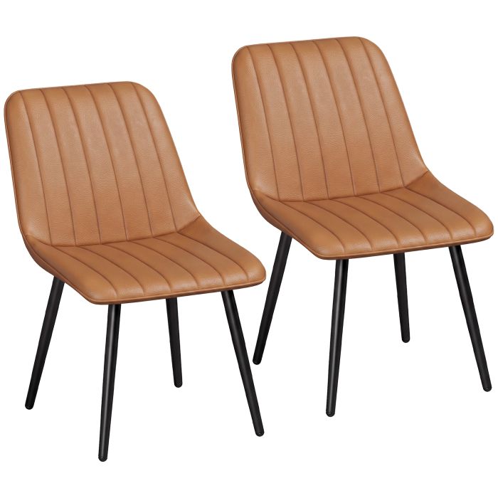 BRIARSTONE Set of 2 Faux Leather Dining Chairs with Metal Legs - Brown