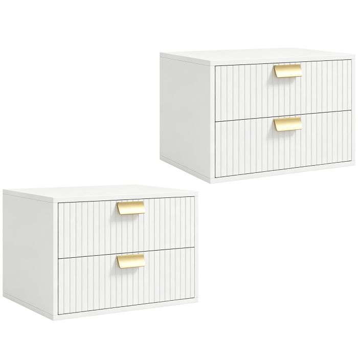 ARDENVIEW Set of 2 Floating Bedside Tables with 2 Drawers - White