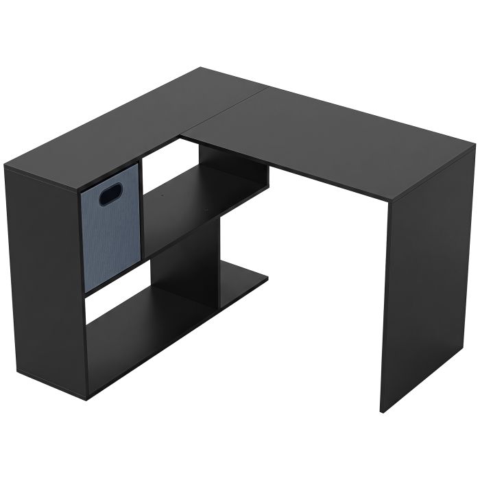 BLAZEFORD 110cm L-Shaped Computer Desk with Fabric Drawer - Black
