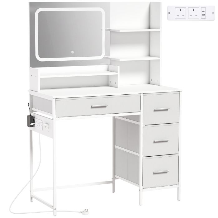 ARDENFIELD Dressing Table with 3-Colour LED Mirror and 4 Drawers