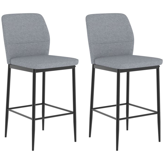 BIRCHRIDGE Set of 2 Velvet Bar Stools with Backrest and Footrest - Grey