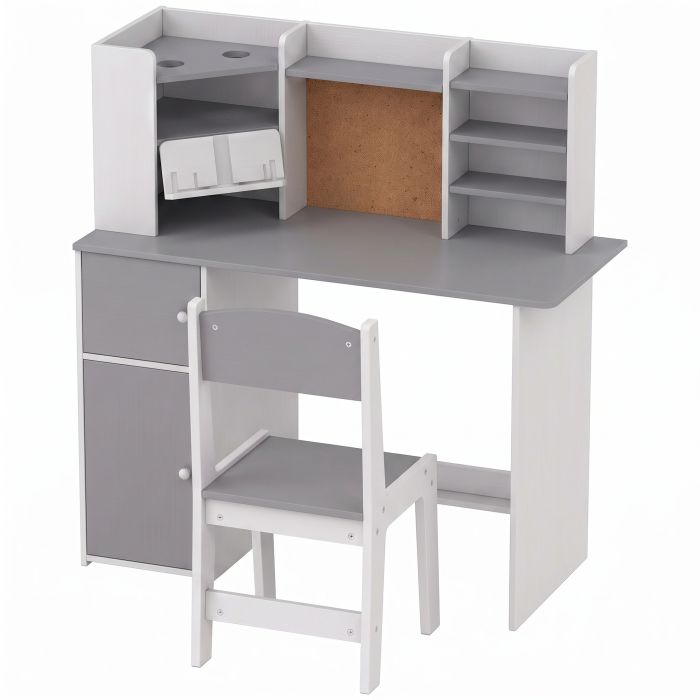 CHASEWELL Kids Desk and Chair Set with Shelves and Tablet Stand - Grey