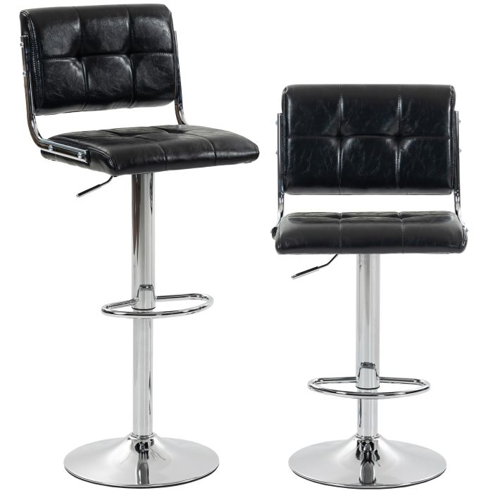 ATLASBRIDGE Set of 2 Adjustable PU Leather Bar Stools - Black