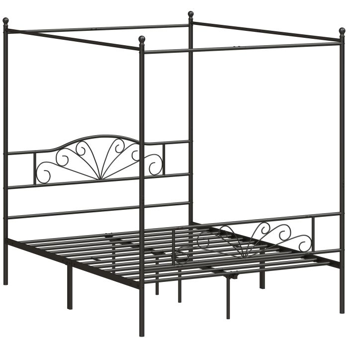 ASPENGATE King Metal Canopy Bed Frame with Headboard - Black