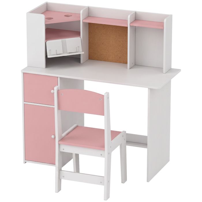 CHASEWELL Kids Desk and Chair Set with Shelves and Tablet Stand - Pink