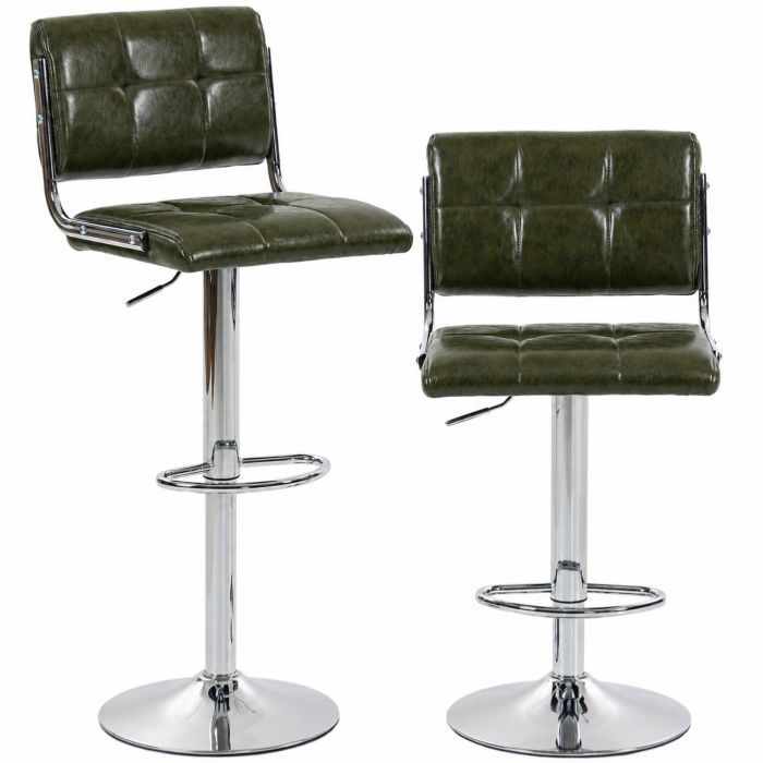 ATLASBRIDGE Set of 2 Adjustable PU Leather Bar Stools - Green