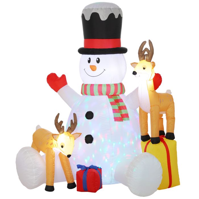 BEACONFIELD 7ft Inflatable Snowman with 2 Reindeer and LEDs - White