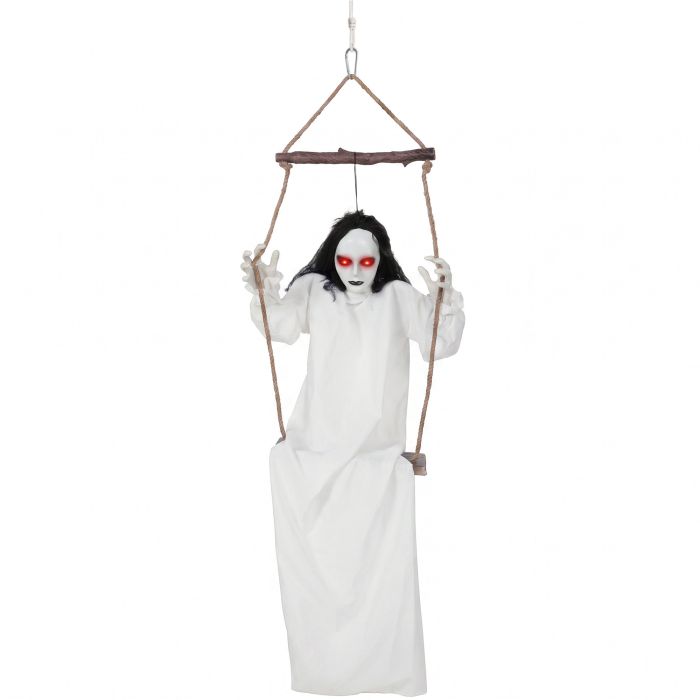 5.6ft Animated Hanging Swing Ghost Halloween Decoration - White