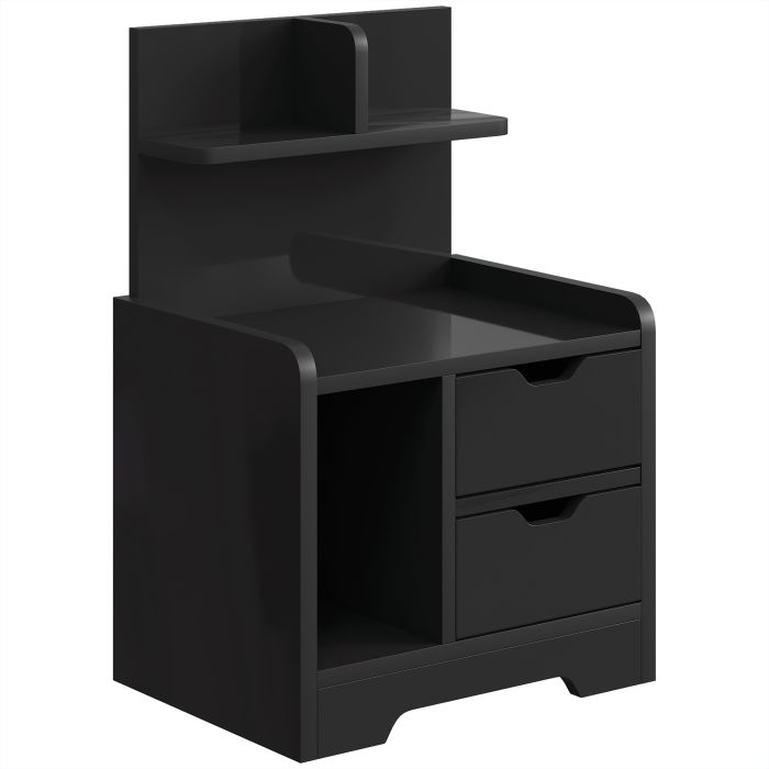 BLAZEPOINT Bedside Table with 2 Drawers and Storage Shelves - Black Wood Effect