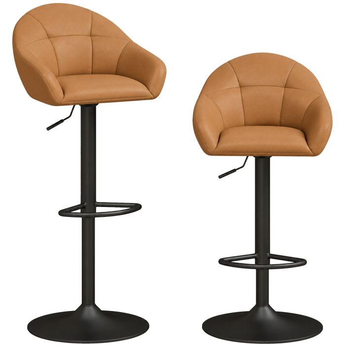 BRACKWELL Set of 2 Adjustable Bar Stools with Backrests and Armrests - Brown