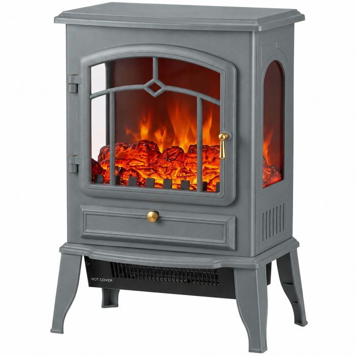 CEDARFORD 3-Sided Electric Fireplace Stove with 3D Flame Effect - Grey