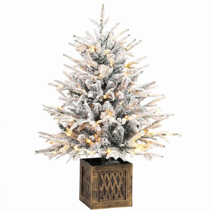 AURASTONE 90cm Pre-Lit Flocked Table Christmas Tree with 70 LEDs - Green