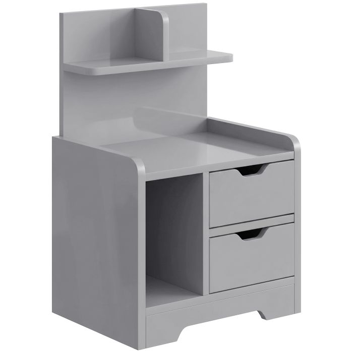 BLAZEPOINT Bedside Table with 2 Drawers and Storage Shelves - Grey