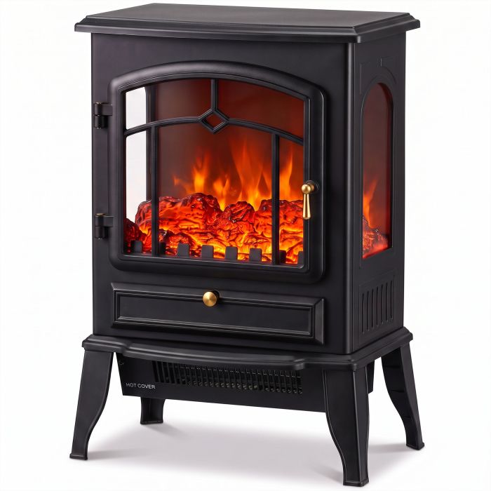CEDARFORD 3-Sided Electric Fireplace Stove with 3D Flame Effect - Black