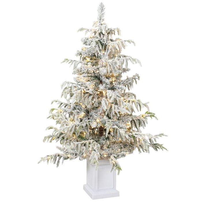 BLAZELEY 4ft Pre-Lit Snow-Flocked Christmas Tree with 160 LEDs - Green