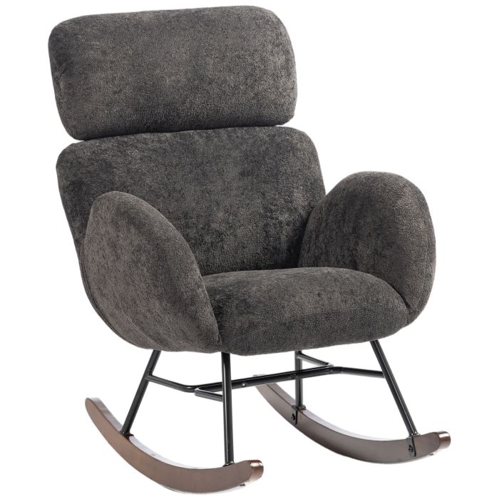 CLAYWORTH Raindrop Velvet Rocking Chair with Adjustable Headrest - Dark Grey