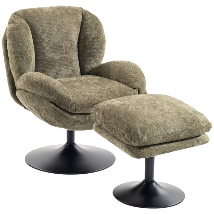 COVEPOINT Chenille Lazy Chair with Ottoman, 360° Swivel - Dark Green