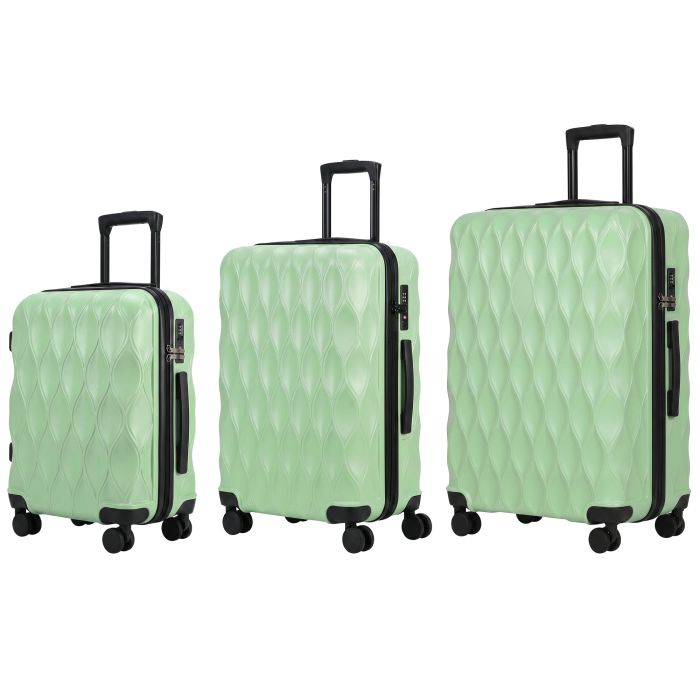 CLAYVIEW Set of 3 ABS Suitcases, 20, 24 and 28 Inches, with TSA Lock - Green
