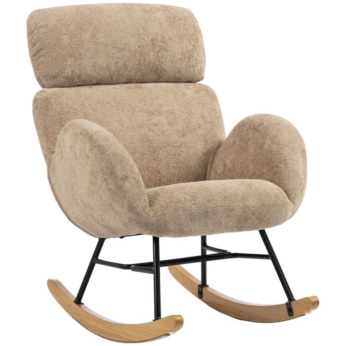 CLAYWORTH Raindrop Velvet Rocking Chair with Adjustable Headrest - Light Brown