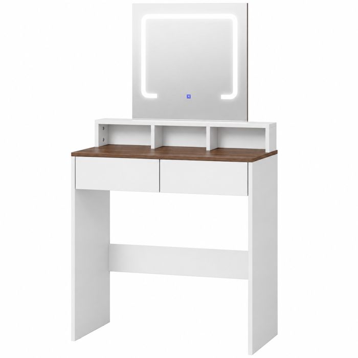BIRCHPOINT Vanity Table with LED Mirror and 2 Drawers - Walnut