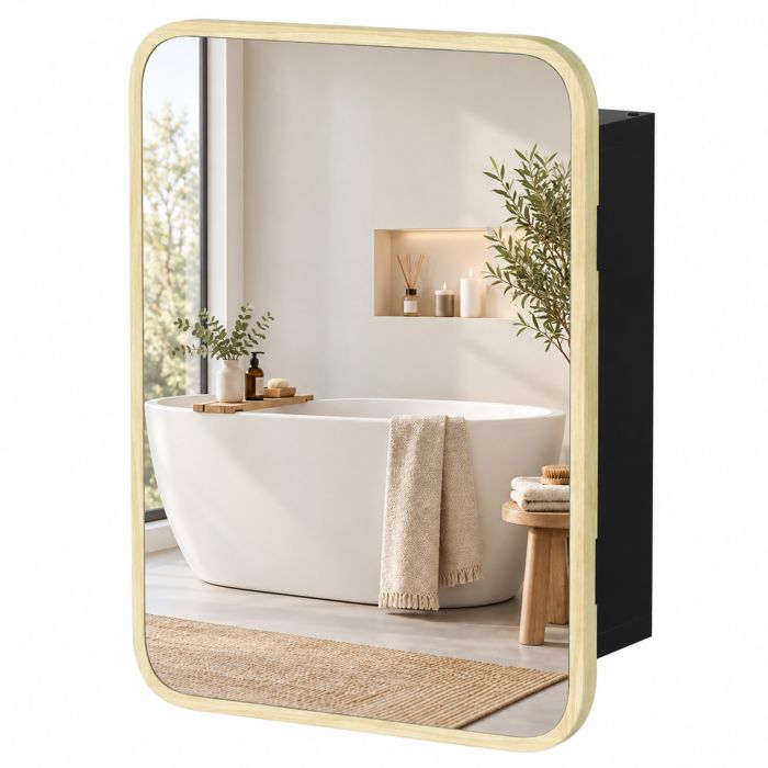 ARDENPORT Bathroom Mirror Cabinet with Adjustable Shelf - Natural Wood