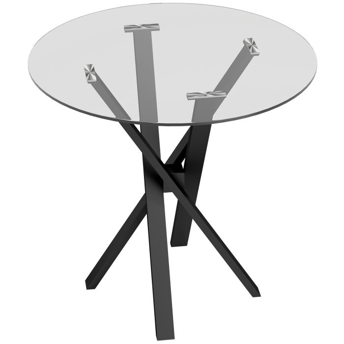 BRAXTON Round Dining Table for 4 with Tempered Glass Top - Clear