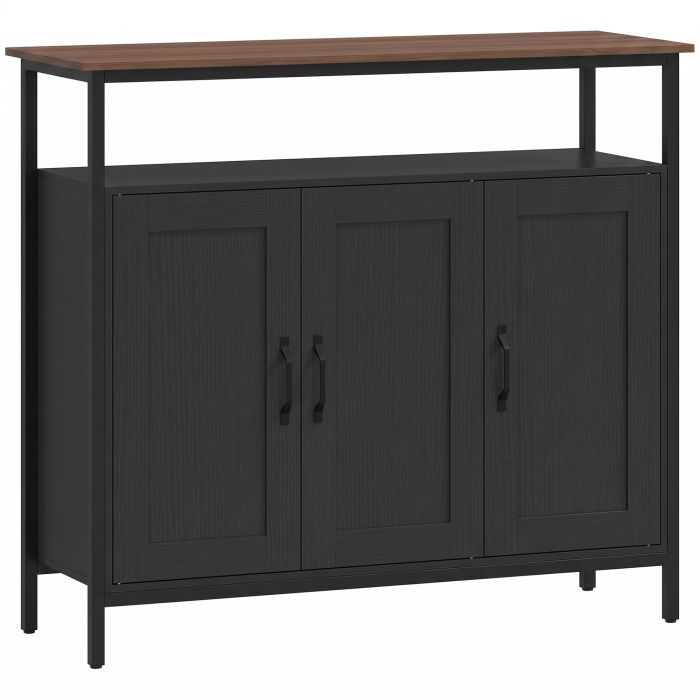 BRIARCREST Industrial Kitchen Sideboard with 2 Cabinets and Open Shelf - Black