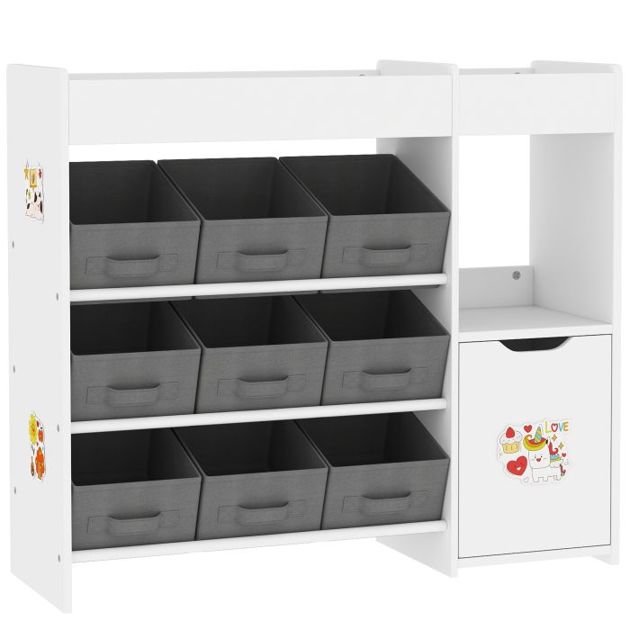 AMBERPORT Kids Toy Storage Unit with 9 Fabric Bins - White
