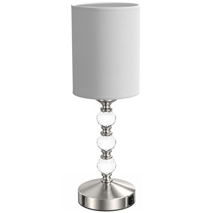 BRIGSLEY Crystal Bedside Table Lamp with USB-A and USB-C Ports - Silver Tone