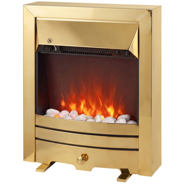 CHASESTONE 2000W Electric Fireplace Stove with LED Flame and Pebble Effect - Gold