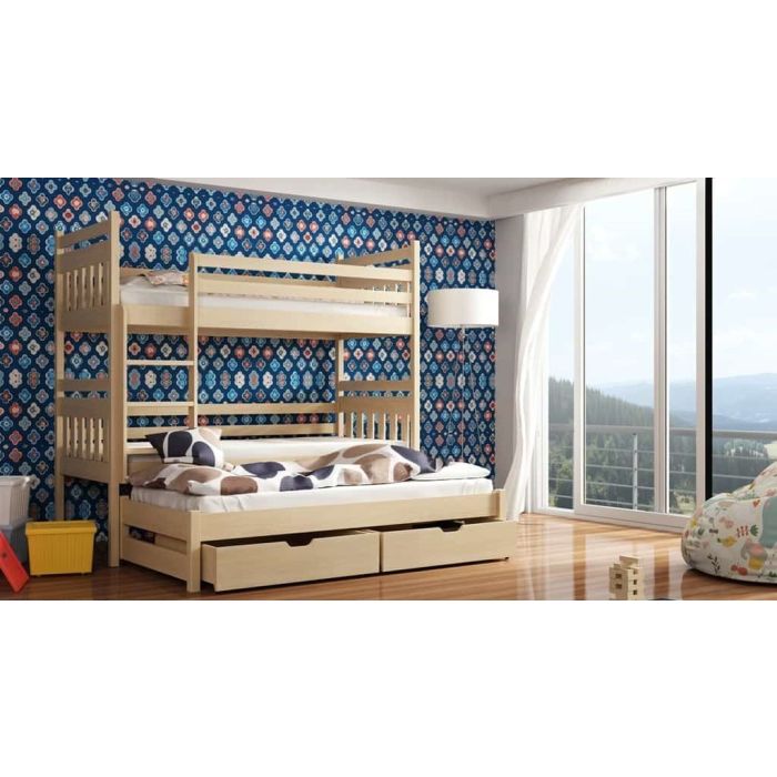 RYN Wooden 2 Drawers Storage Double Bed with Trundle - Pine