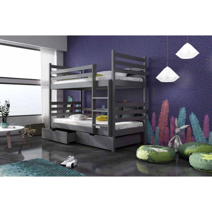 Naomi Wooden Bunk Bed with 2 Drawers Storage and Foam Mattress - Graphite