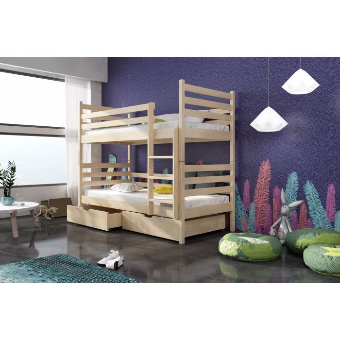 Naomi Wooden Bunk Bed with 2 Drawers Storage and Foam Mattress - Pine