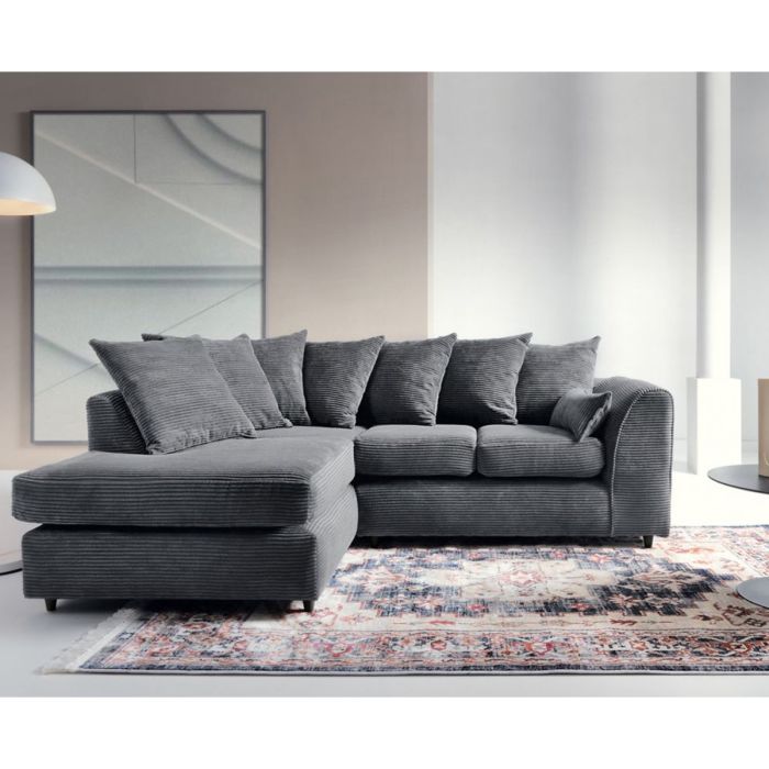 JILL Jumbo Cord Fabric 4 Seater L Shaped - Left Hand Facing Corner Sofa - Grey