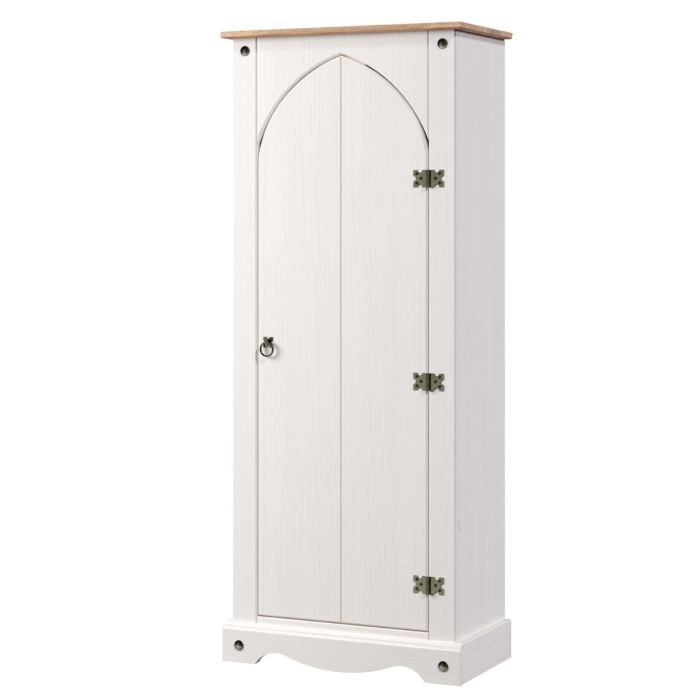 Classic Arch Design Tall Sideboard with Door and Shelves - White with Antique Wax