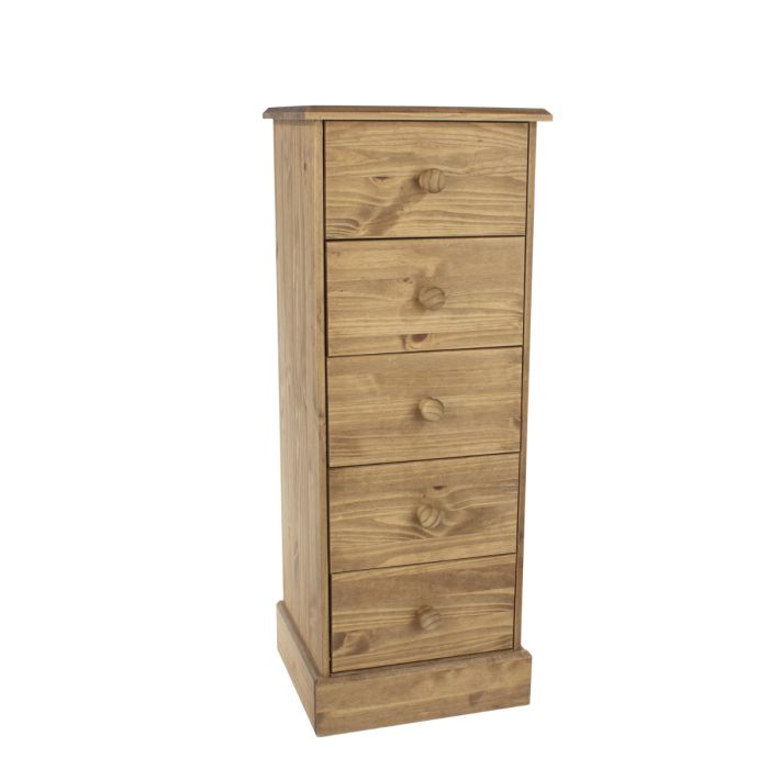 Pine Finish Chest of Drawers - CLARA Tallboy Medium Chest 5 Drawers