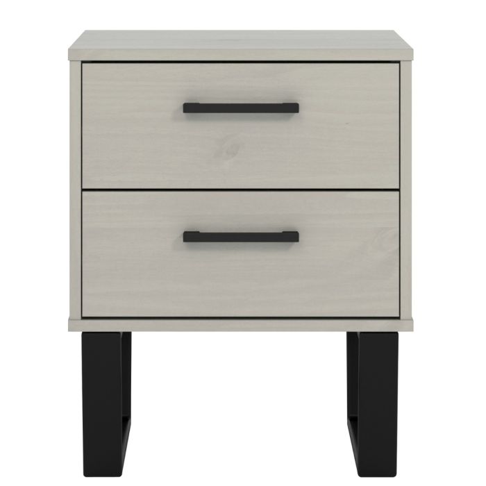Texas Black Metal Frame 2 Drawers Bedside Table - Grey Waxed Pine
