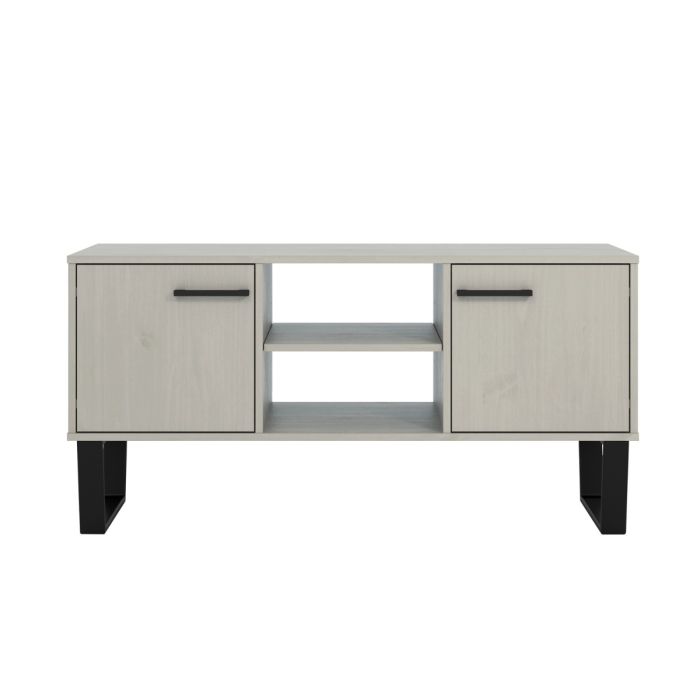 Texas Black Metal Frame 2 Door Flat Screen TV Unit - Grey Waxed Pine