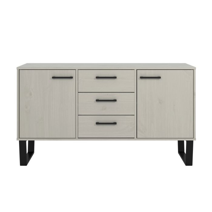 Texas Black Metal Frame Medium Sideboard with 2 Door and 3 Drawers - Grey Waxed Pine