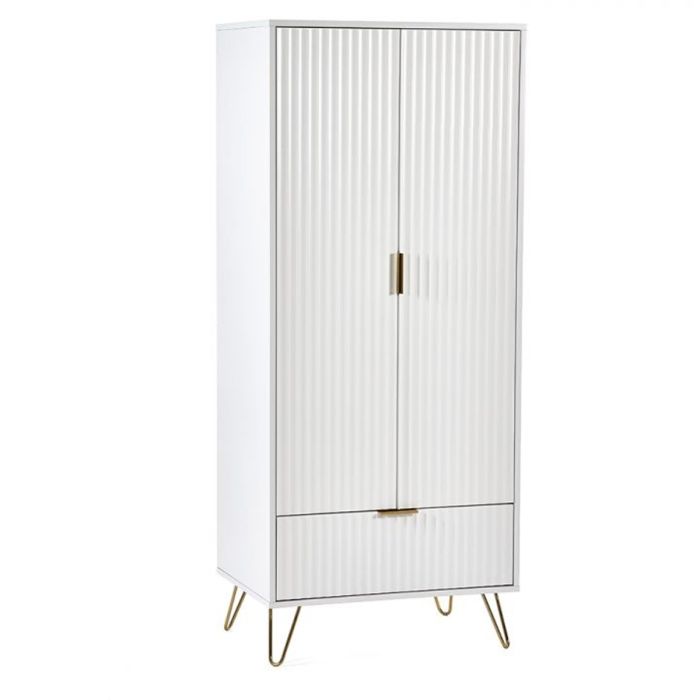 Golden Legs Murano 2 Door Wardrobe with Drawer - Matte White