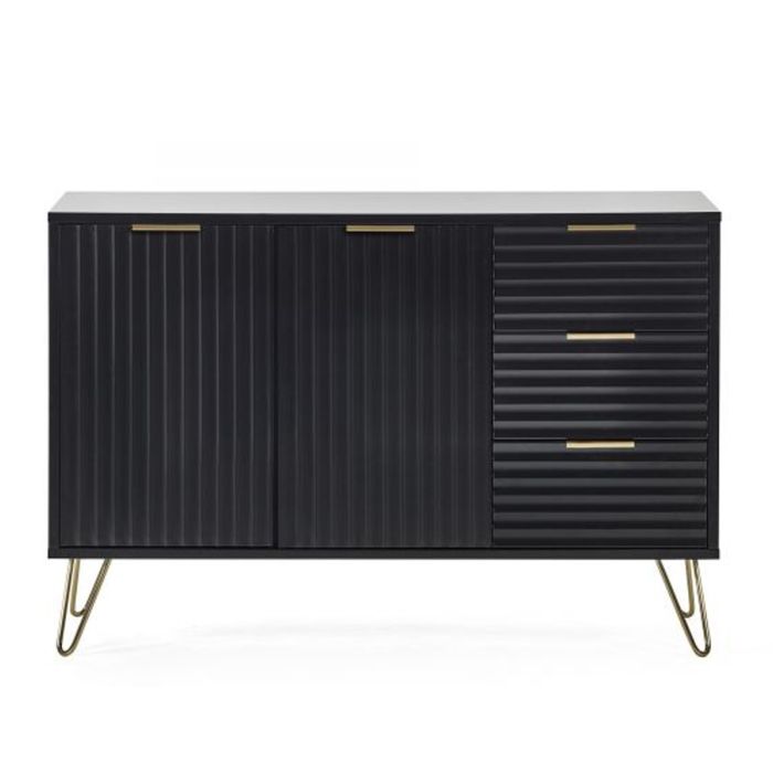 Golden Legs Murano 3 Drawers Large Sideboard with 2 Doors - Matte Black